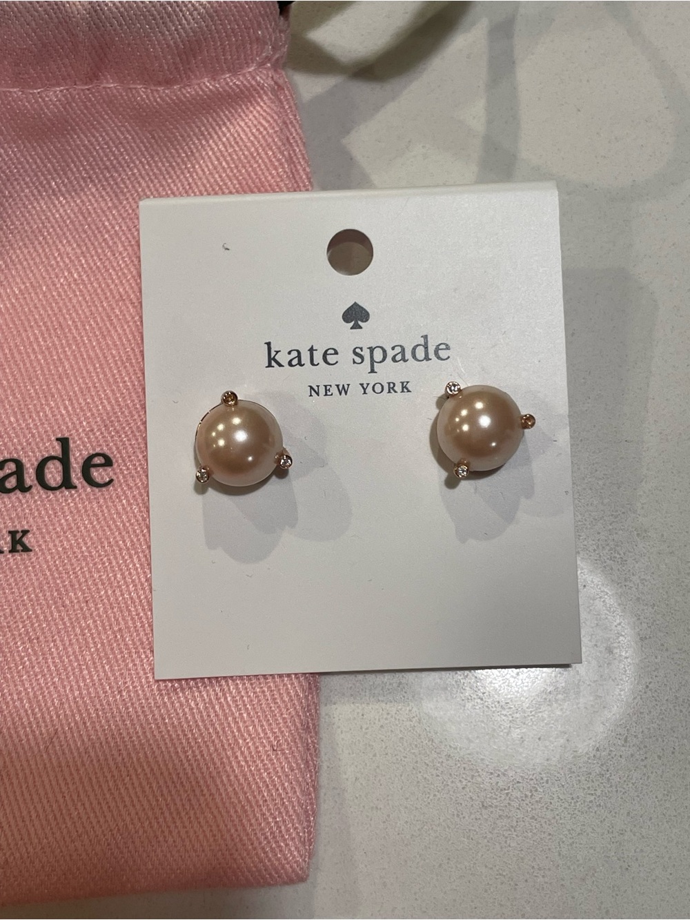 kate spade Pink Pearl Stud Earrings with Pink Pouch